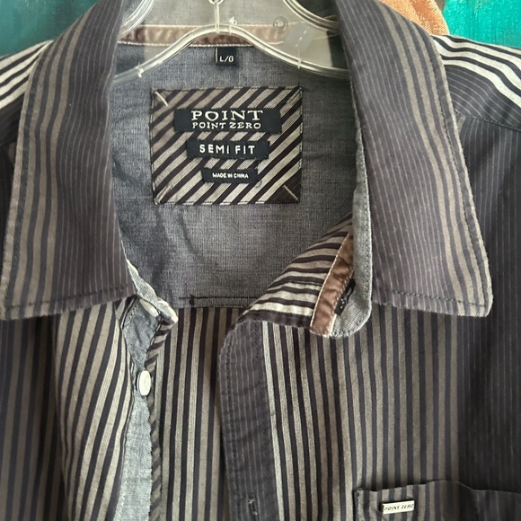 Point Zero Men's Black and Gray Striped Shirt L Semi Fit Y2K - Picture 4 of 16